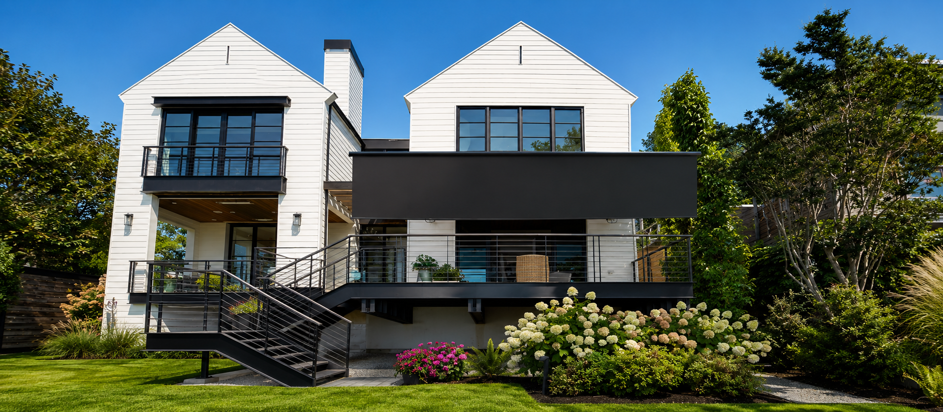 Regal full-cassette retractable awning installed on a modern Bellevue home