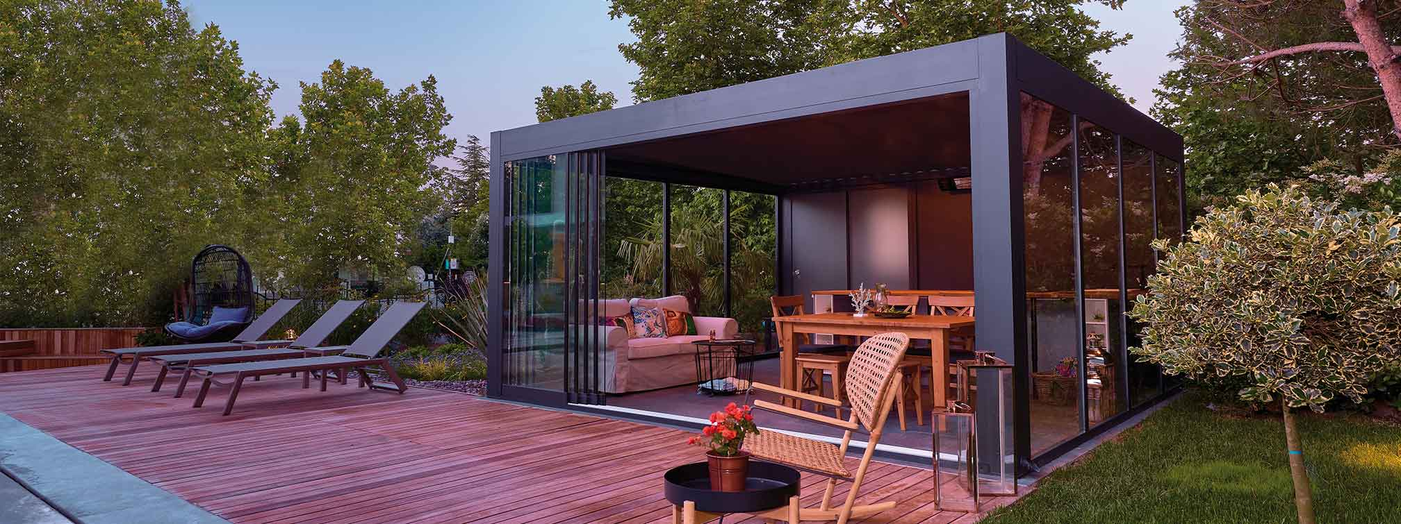 Glass walls for louvered pergola — full enclosure