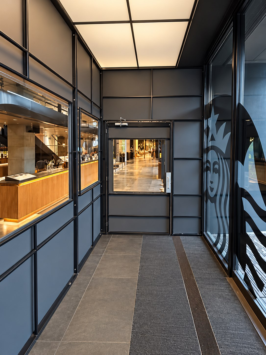Seasonal winter vestibule at a Seattle café entrance